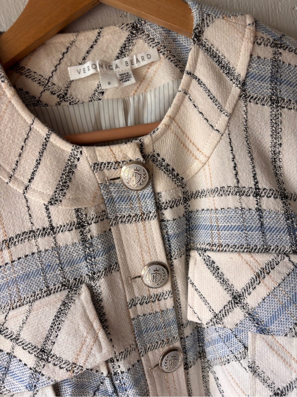 Veronica Beard Nikolai Oversized Jacket Plaid Puff Sleeve Size 8 - Picture 6 of 12